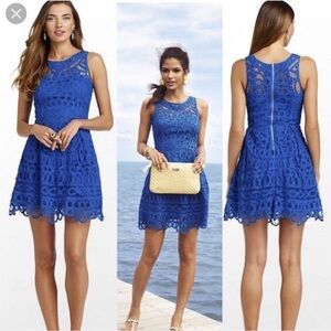 Lilly Pulitzer Foley Royal Blue Lace Dress A-line Skater
